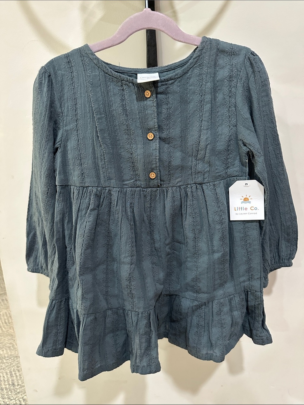 Little Co. Girls' Long Sleeve Textured Tunic Dress in Slate Blue